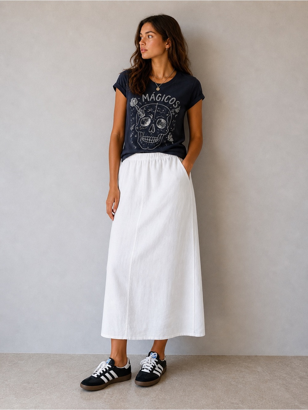 Ann Gish White Maxi Skirt - Simple A-Line 100% linen, lining inside